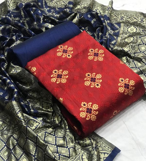 Red Banarasi Silk-Designer-Banarasi-Silk-Dress-Materials